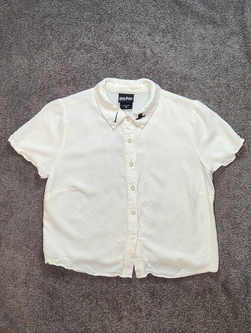 White Harry Potter Hogwarts Short Sleeve Button Up Shirt